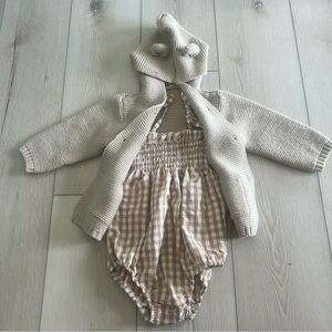 Striped romper with sweater bear 🐻 hoodie - 2T